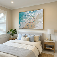 "Summer Reverie" – 3D Heavy Impasto Wave & Miniature Beach Art | Modern Panoramic Coastal Statement Painting #PT 164