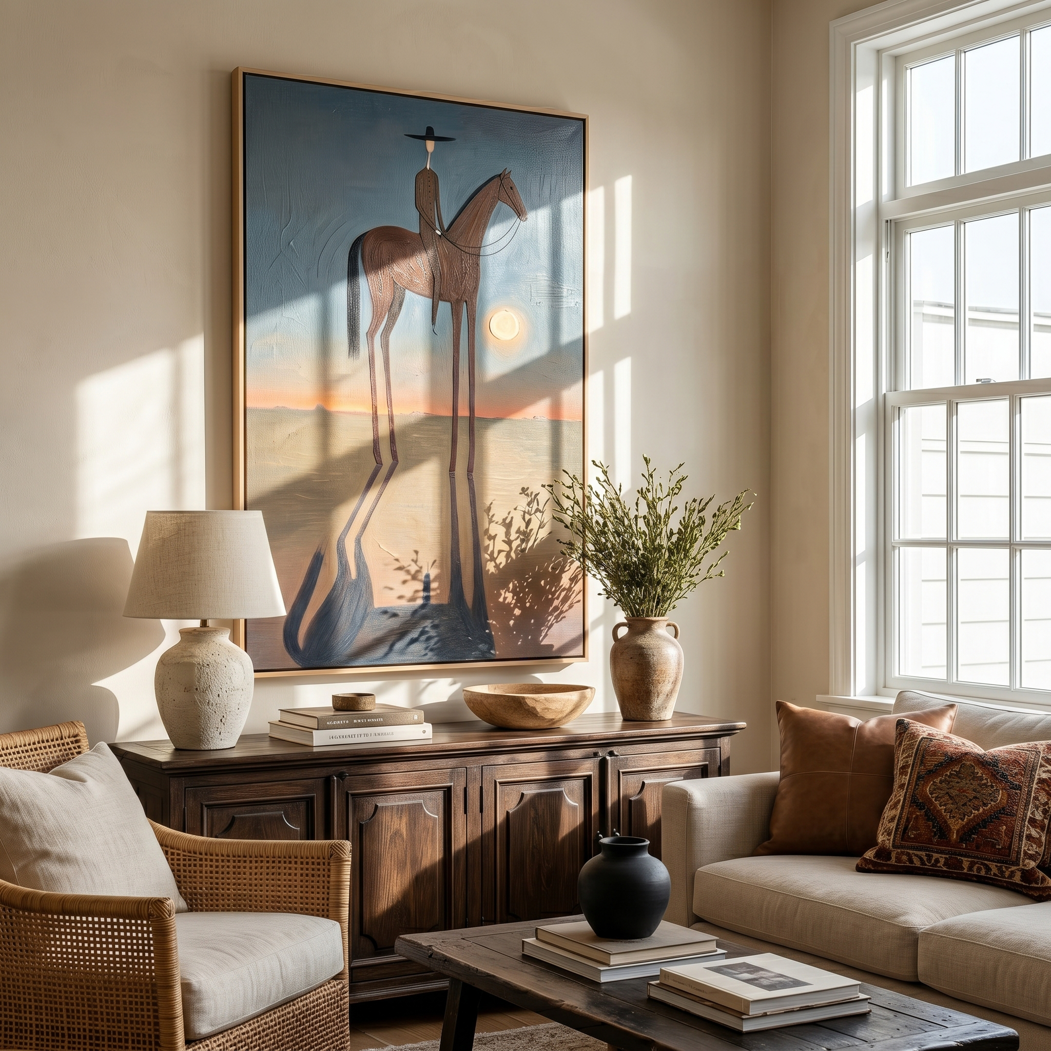 "Tall Horse at Twilight" – Stylized Minimalist Equestrian Artwork | Earthy Tones Textured Wall Decor | Contemporary Vertical Statement Piece #AB 502
