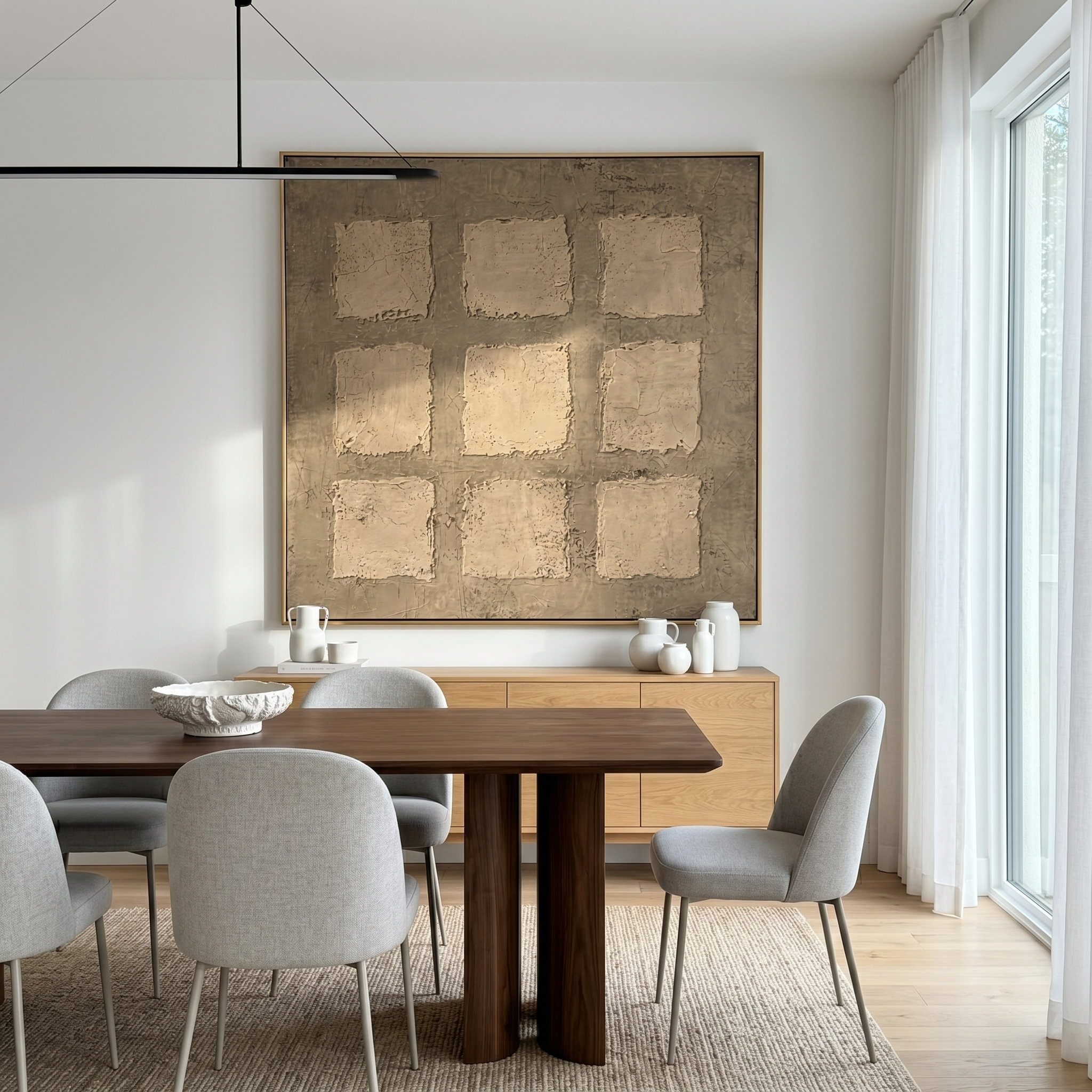 "Nine Squares in Taupe" – Modern Heavy Impasto Abstract Art | 3D Warm Taupe & Beige Palette Knife Painting | Luxury Square Wall Art #WS 248
