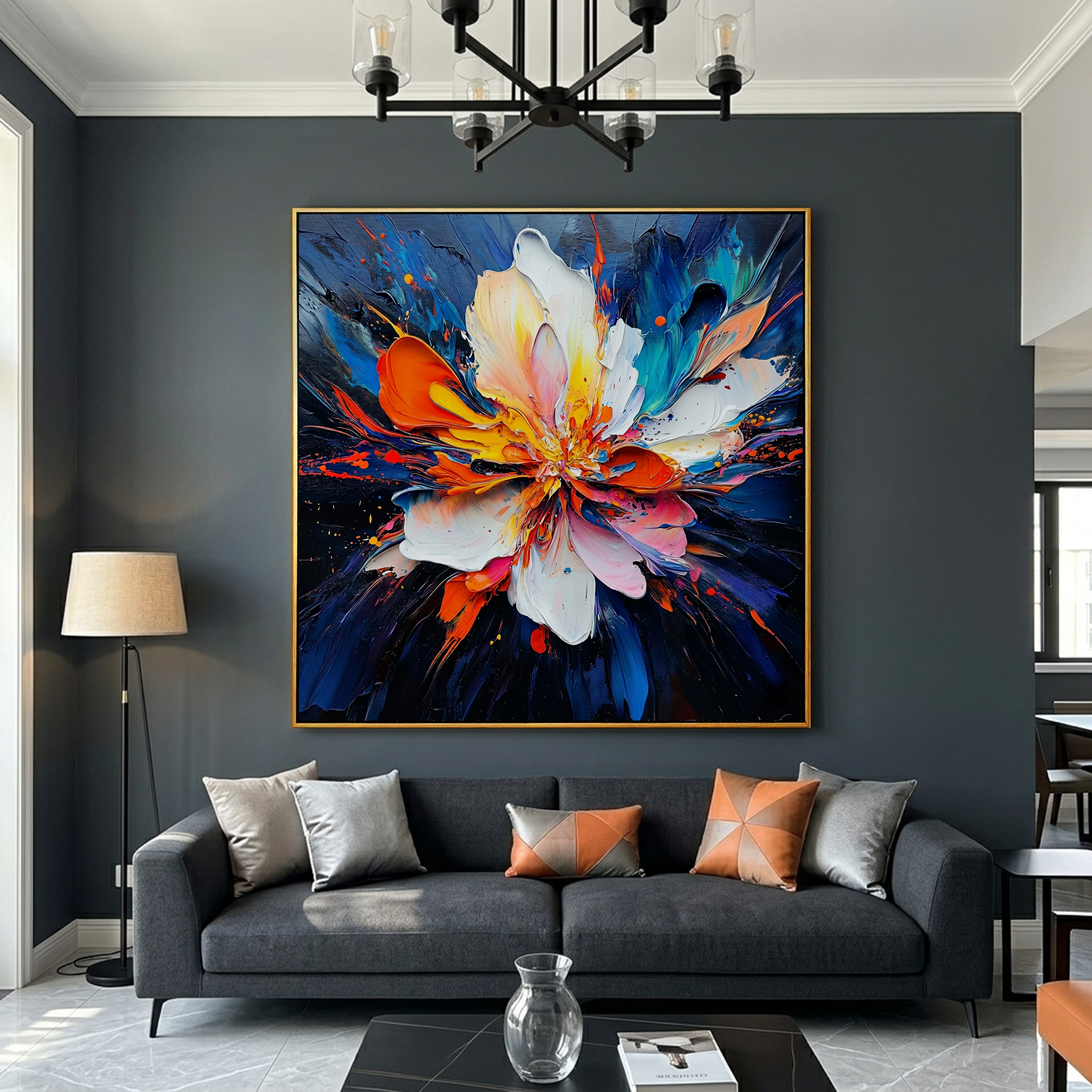 "Supernova Bloom" – Radiant Heavy Impasto Abstract Floral Oil Painting | Bold Dynamic 3D Texture Wall Art #FL292