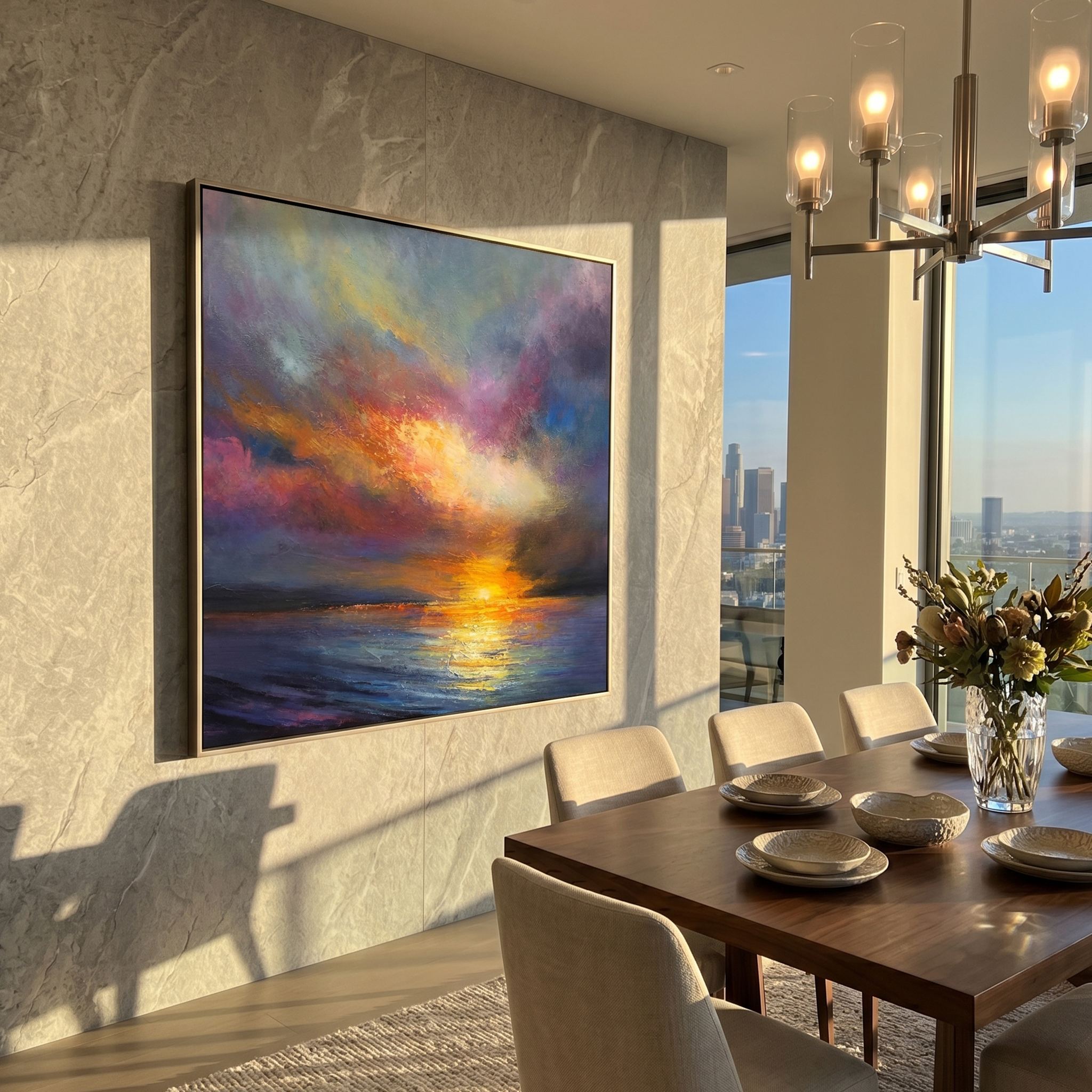 "Aria of Light" – Modern Statement Sunset Seascape Impasto | Bold Purple & Gold Luxury Textured Art #BE064