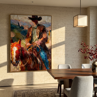 "Palette Knife Cowboy" – Textured Impasto Equestrian Artwork | Bold Tones Expressive Wall Decor | Contemporary Vertical Statement Piece #PT 557