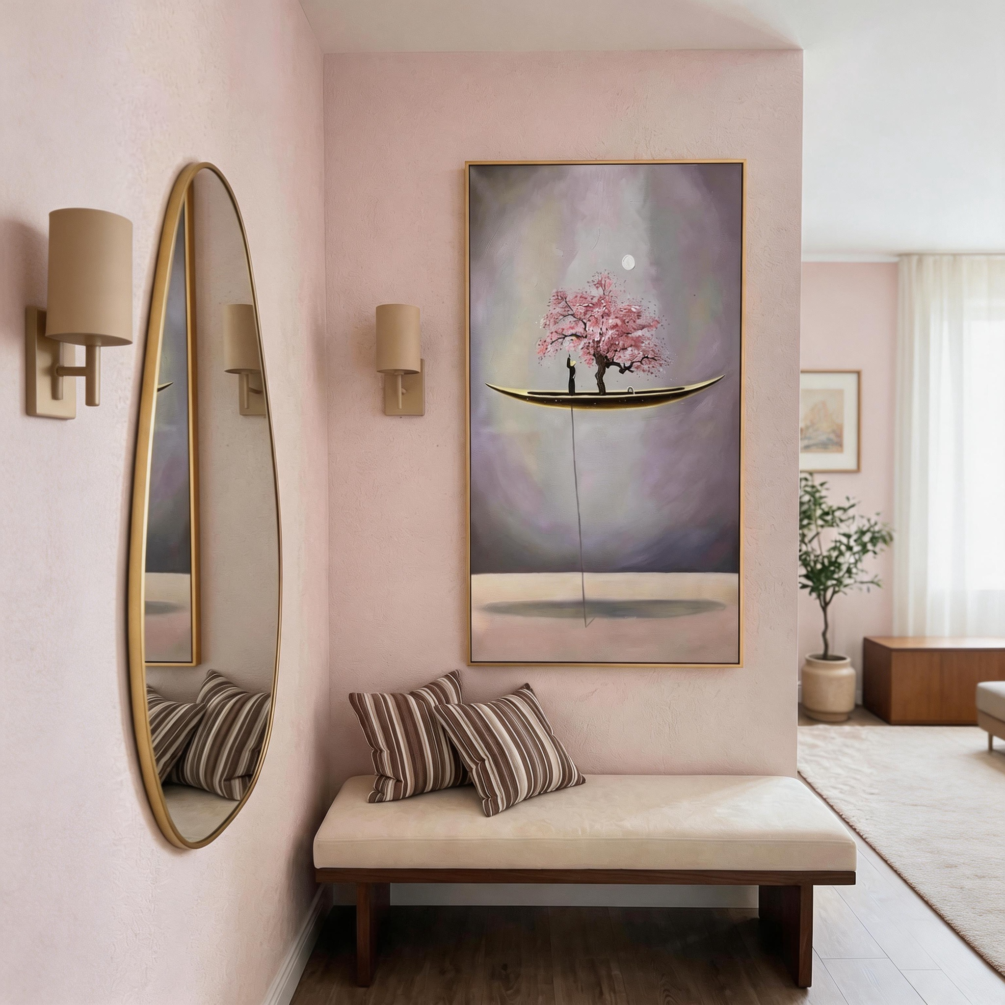 "AERIAL BLOOM" – 3D Sculptural Heavy Impasto Cherry Blossom | Modern Zen Style Healing Surreal Wall Art #AB941