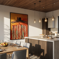 "Cowboy in Warm Stripes" – Stylized Impasto Western Artwork | Earthy Tones Textured Wall Decor | Contemporary Vertical Statement Piece #PE 521