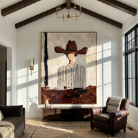 "Rustic Striped Cowgirl" – Expressive Sculptural Portrait Art | 3D Layered Terracotta & Black Canvas | Luxury Vertical Wall Art #PE 505