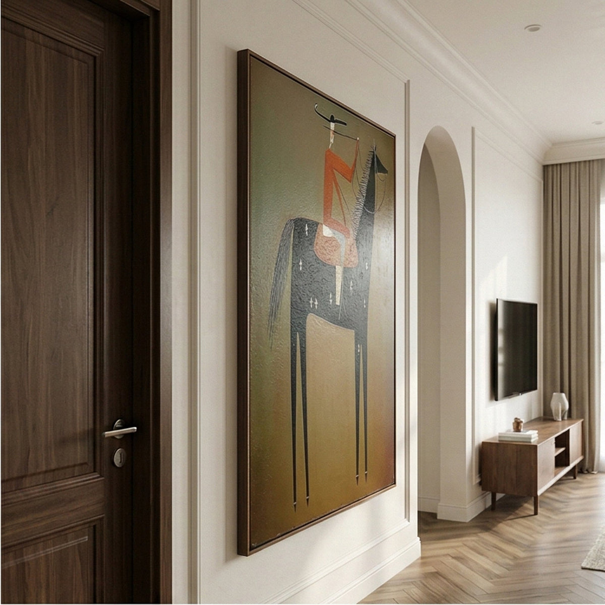 "Equestrian Reverie" - Modern Heavy Impasto Western Animal Artwork | Black & Golden Palette Knife Painting | Luxury Vertical Wall Art #PT 2657