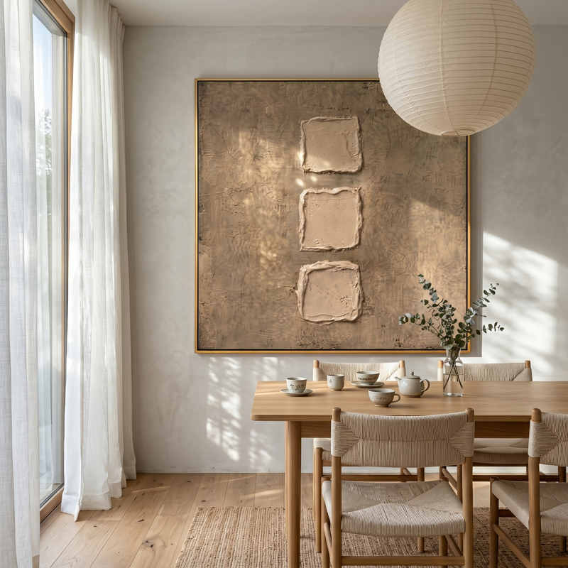 "Earthy Geometric Relief" – Expressive Sculptural Abstract Art | 3D Layered Taupe & Cream Canvas | Luxury Square Wall Art #WS 247