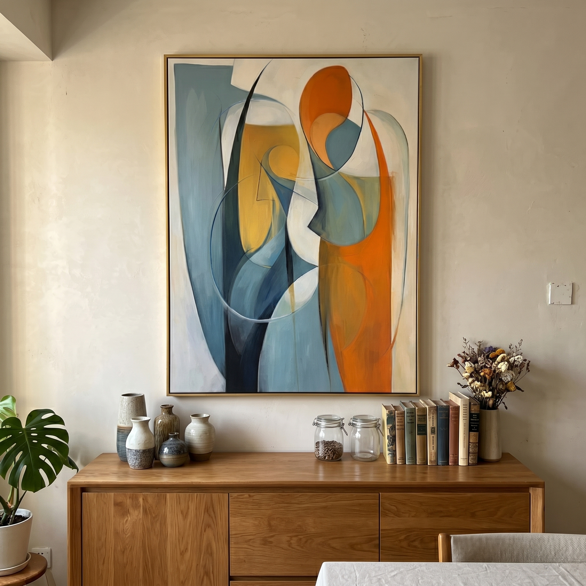 "Soul Resonate" – Mid-Century Modern Geometric Abstract | Cubist Inspired Couple Silhouette Gallery Wall Art #AB983