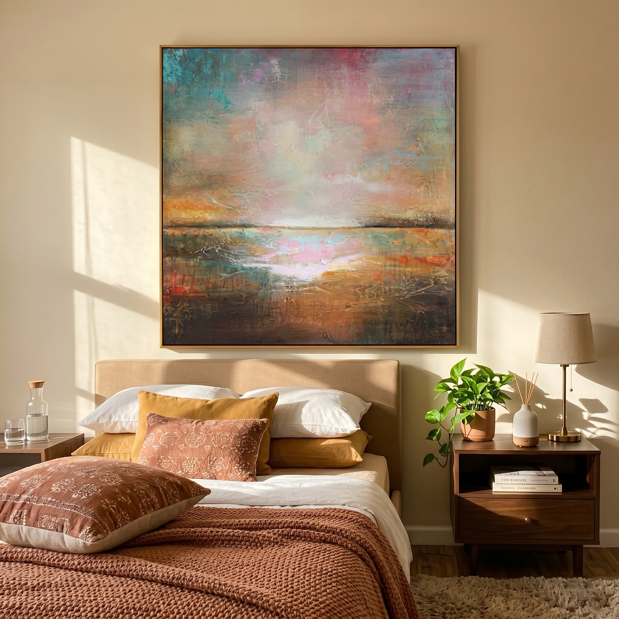 "Vivid Horizon" – Modern Ethereal Impressionist Abstract | Dreamy Pastel & Earth Tone Statement Wall Art #AB1020