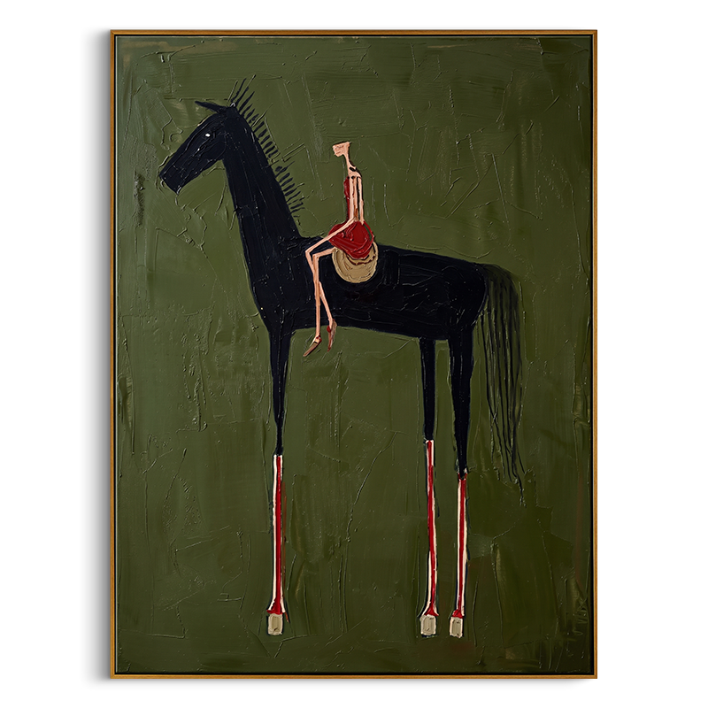 "Ride in Crimson" – Modern Heavy Impasto Figurative Art | Abstract Woman on Black Horse Painting | Bold Vertical Wall Art #AB493