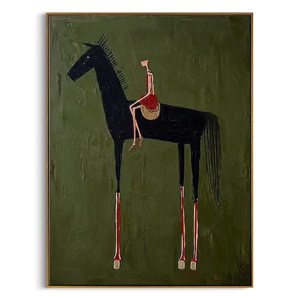 "Ride in Crimson" – Modern Heavy Impasto Figurative Art | Abstract Woman on Black Horse Painting | Bold Vertical Wall Art #AB493
