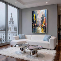 "Midnight Modern Reverie" - Modern Abstract Art | 3D Black & Blue Impasto Canvas Painting | Luxury Vertical Wall Art #PT 397