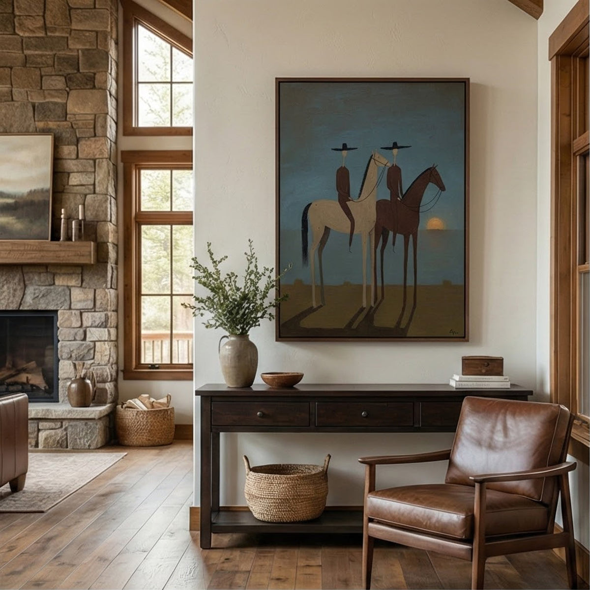 "SunSet Riders" - Modern Heavy Impasto Abstract Artwork | Beige Palette Knife Painting | Luxury Vertical Wall Art #PT 2658
