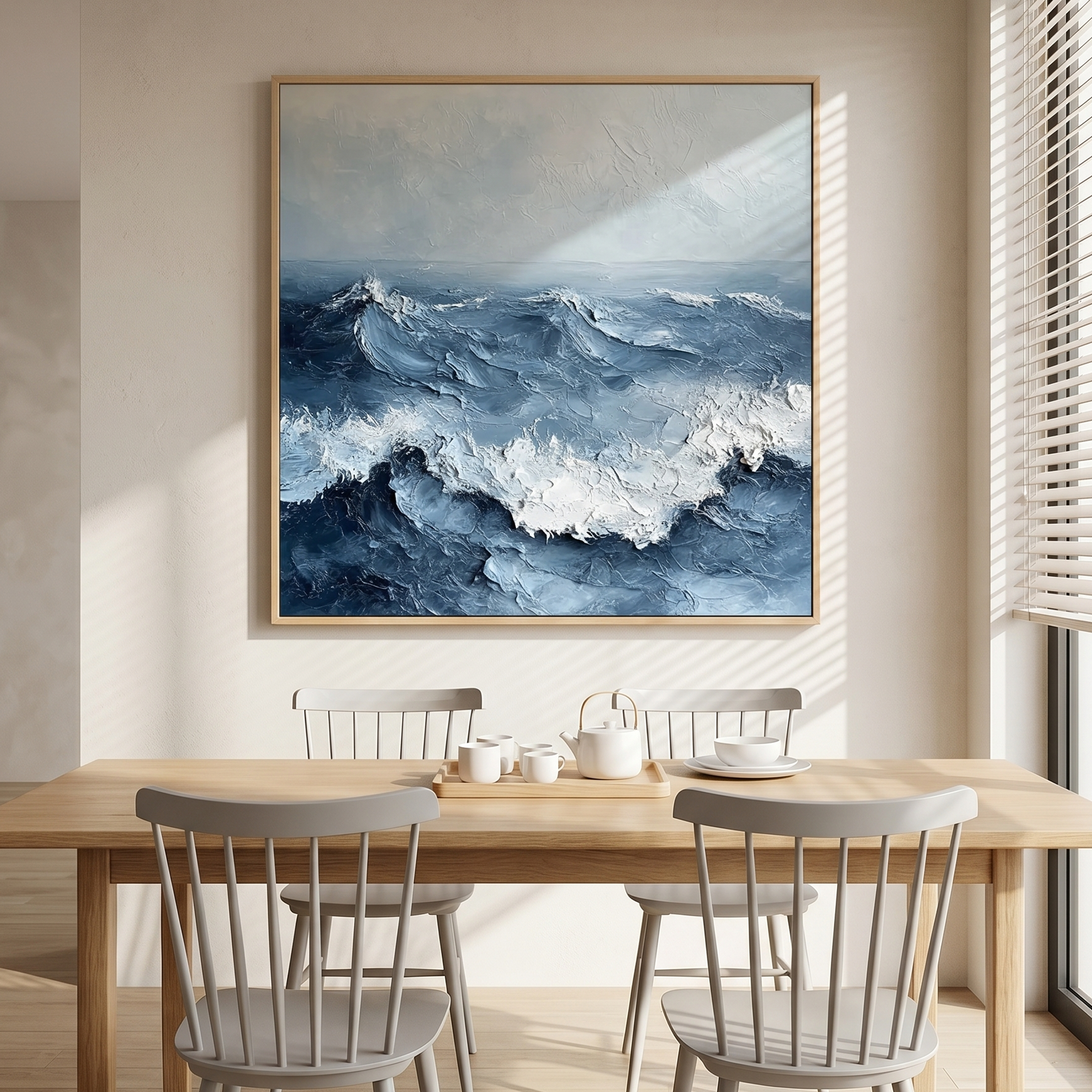 "The Cresting Tide" – Heavy Impasto 3D Ocean Wave Painting | Hand-Textured Deep Blue Seascape | Contemporary Nautical Wall Art #BE065