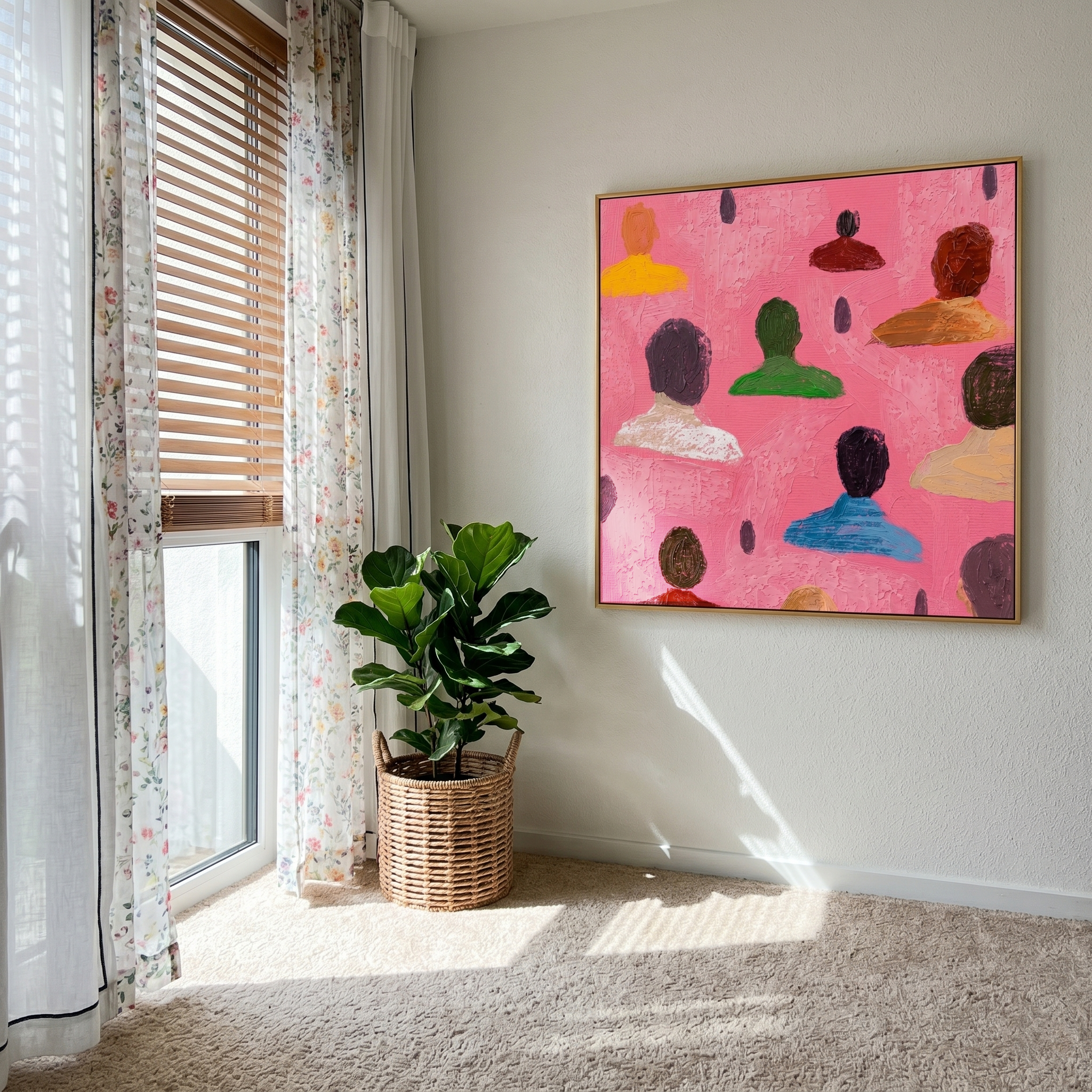 "The Pink Assembly" – Modern Pop Art Silhouette | Bold Dopamine Style Bubblegum Pink Wall Art #PE494