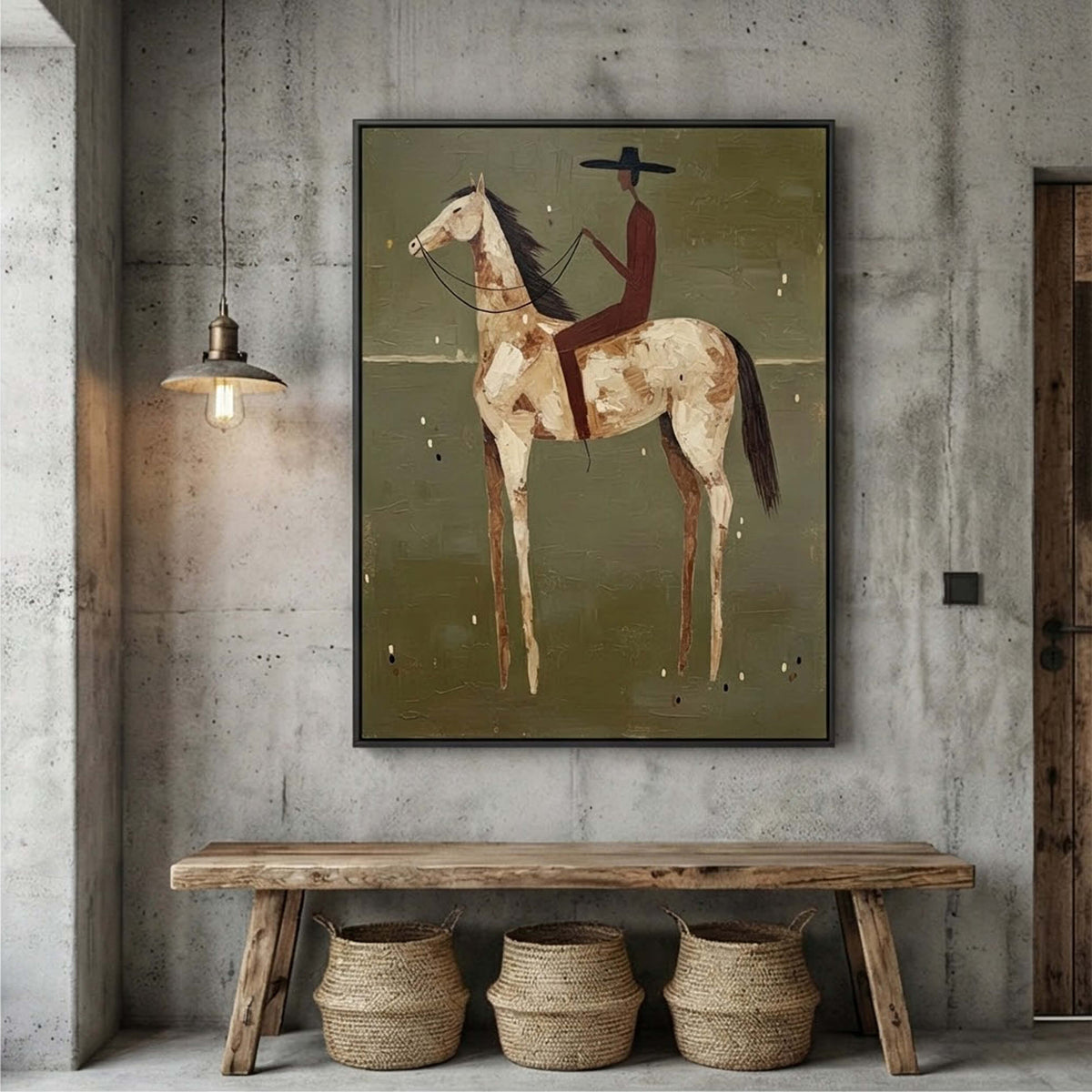 "Olive Solitude" - Modern Heavy Impasto Western Animal Artwork | Golden Palette Knife Painting | Luxury Vertical Wall Art #PT 2660