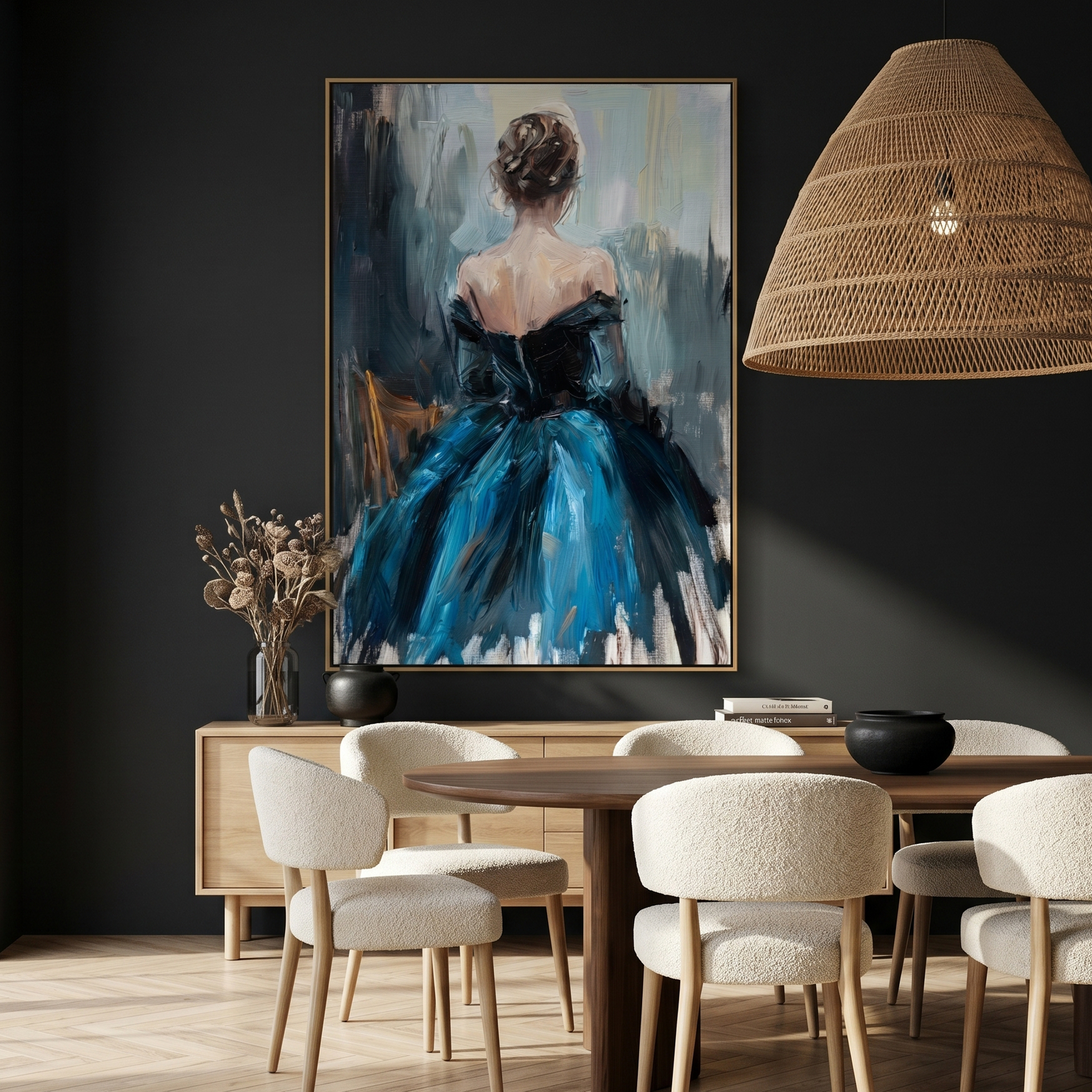 "The Blue Ballerina" – Modern Heavy Impasto Figurative Art | 3D Teal & Black Palette Knife Painting | Luxury Vertical Wall Art #PE 501