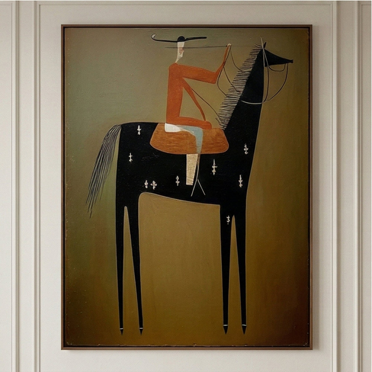 "Equestrian Reverie" - Modern Heavy Impasto Western Animal Artwork | Black & Golden Palette Knife Painting | Luxury Vertical Wall Art #PT 2657