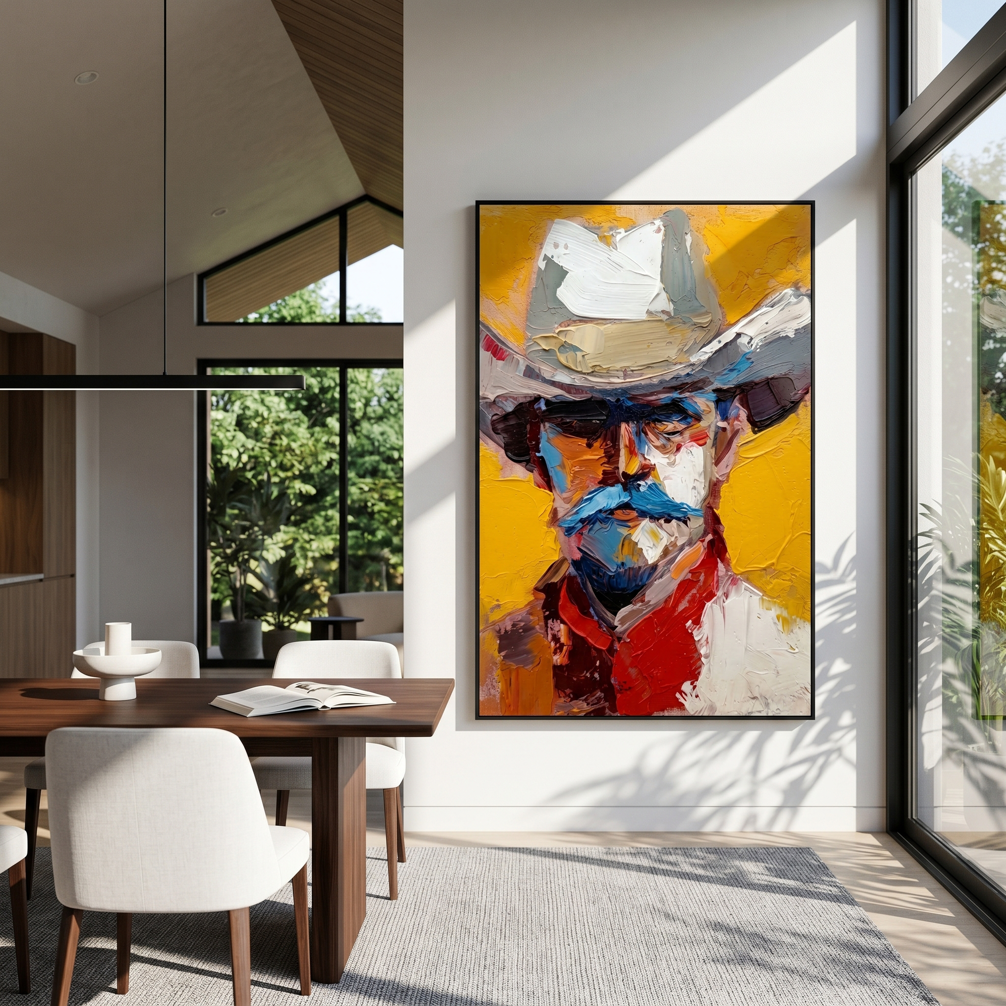 "Vibrant Western Icon" – Abstract Impasto Cowboy Artwork | Bold Tones Expressive Wall Decor | Contemporary Vertical Statement Piece #PE 511