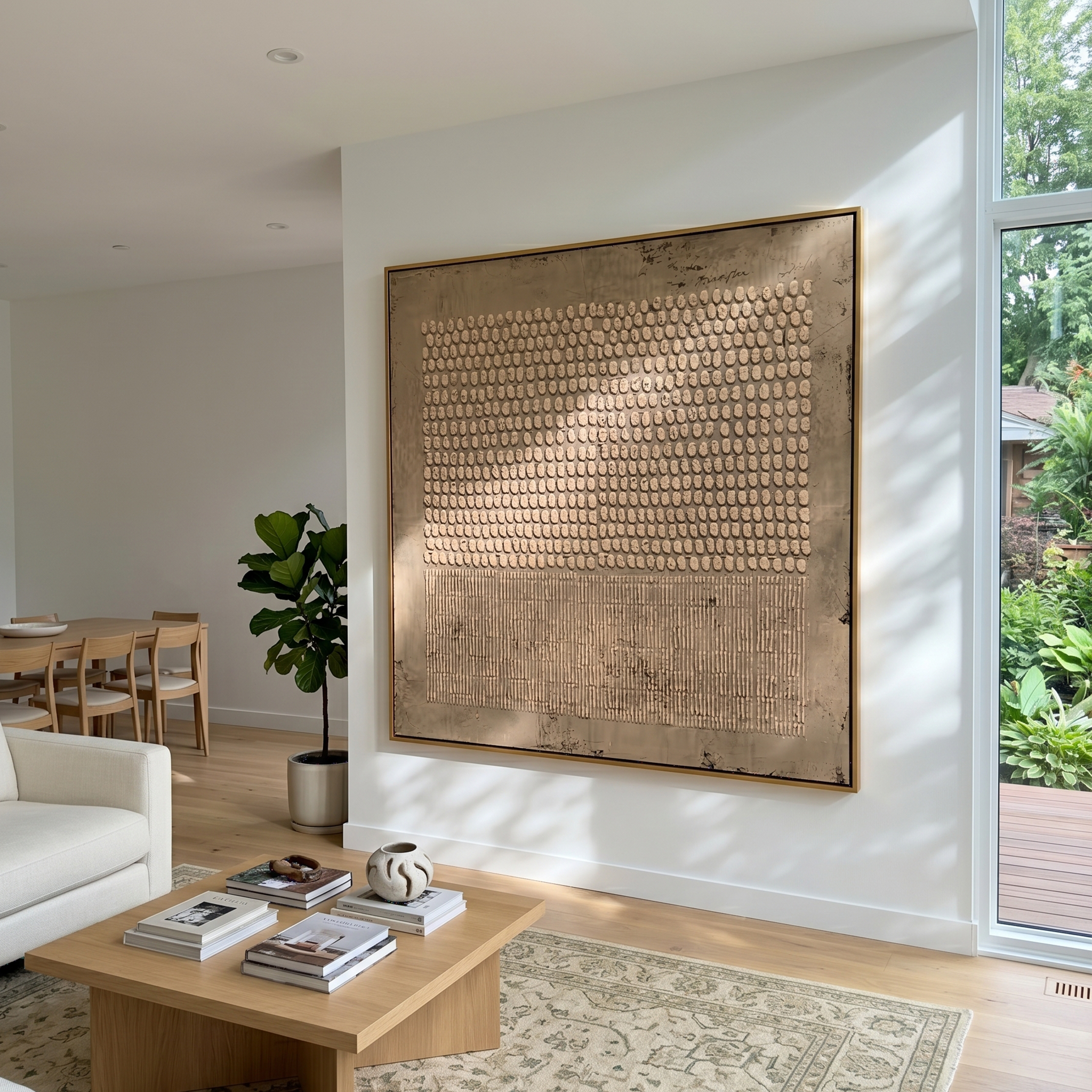 "Dots & Lines Neutral Relief" – Modern Heavy Impasto Abstract Art | 3D Taupe & Beige Textured Palette Knife Painting | Luxury Square Wall Art #WS 245