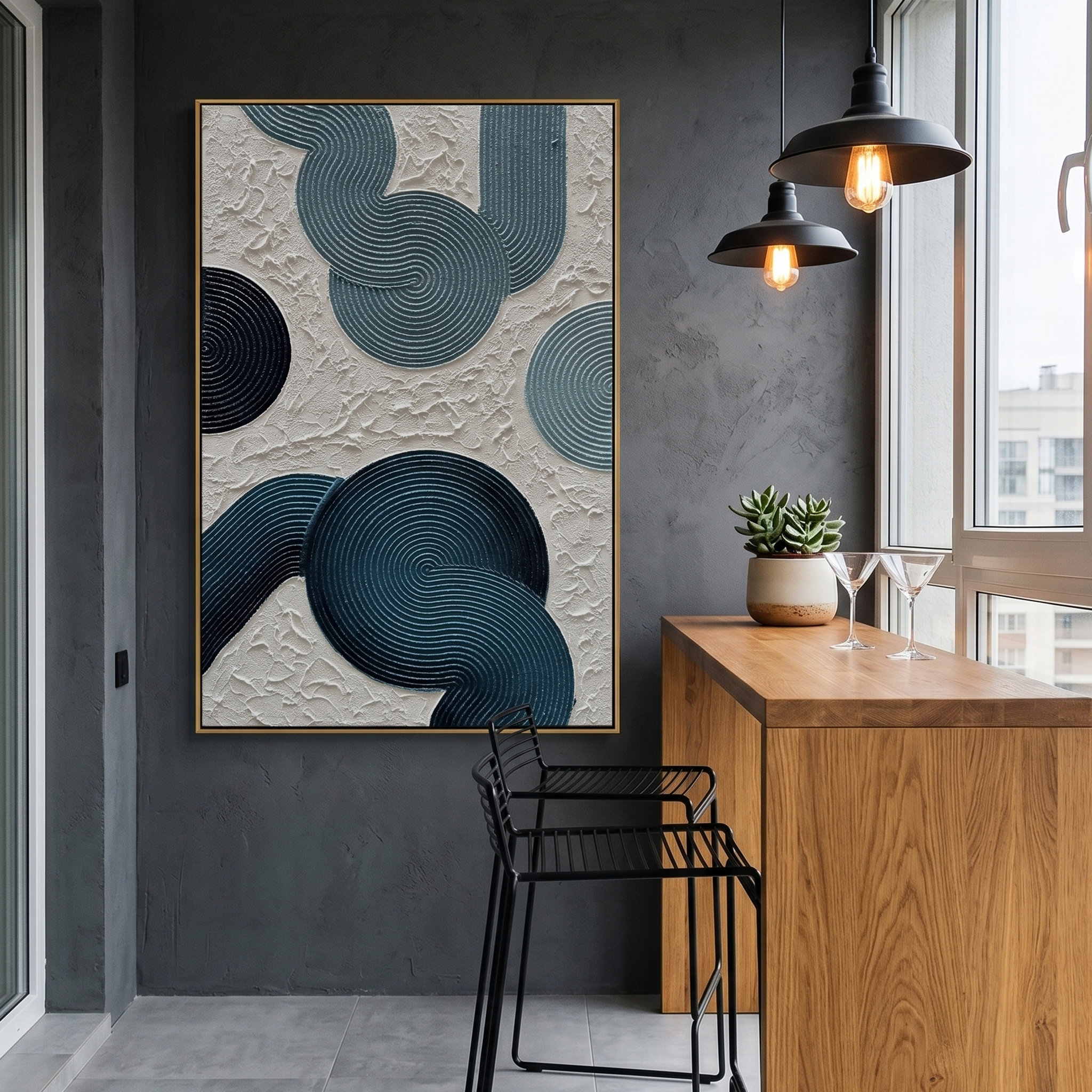 "Infinite Spiral" – Minimalist Prussian Blue 3D Geometric Relief | Modern Japandi Style Textured Gallery Art #PT 126