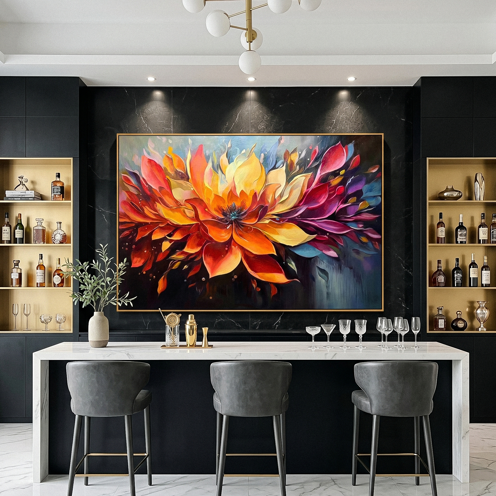 "Sunset Petal Explosion" – Expressive Impasto Floral Artwork | Tactile Multicolor Flower Canvas | Luxury Statement Horizontal Wall Art #PT 554