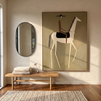 "Minimal Wandering Cowboy" – Modern Heavy Impasto Western Figurative | 3D Olive Sage & Russet Brown Palette Knife Painting | Luxury Vertical Wall Art #AB 508