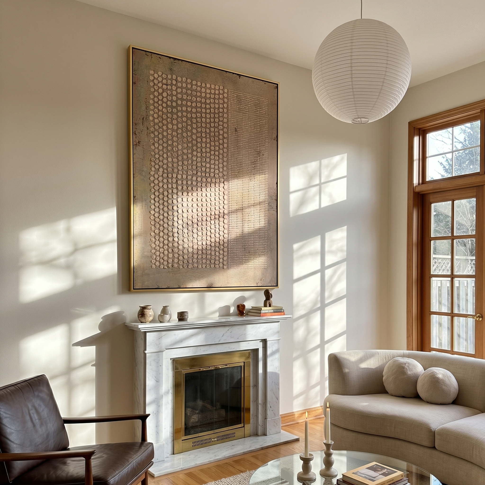 "Dots & Lines Neutral Relief" – Modern Heavy Impasto Abstract Art | 3D Taupe & Beige Palette Knife Painting | Luxury Vertical Wall Art #WS 254