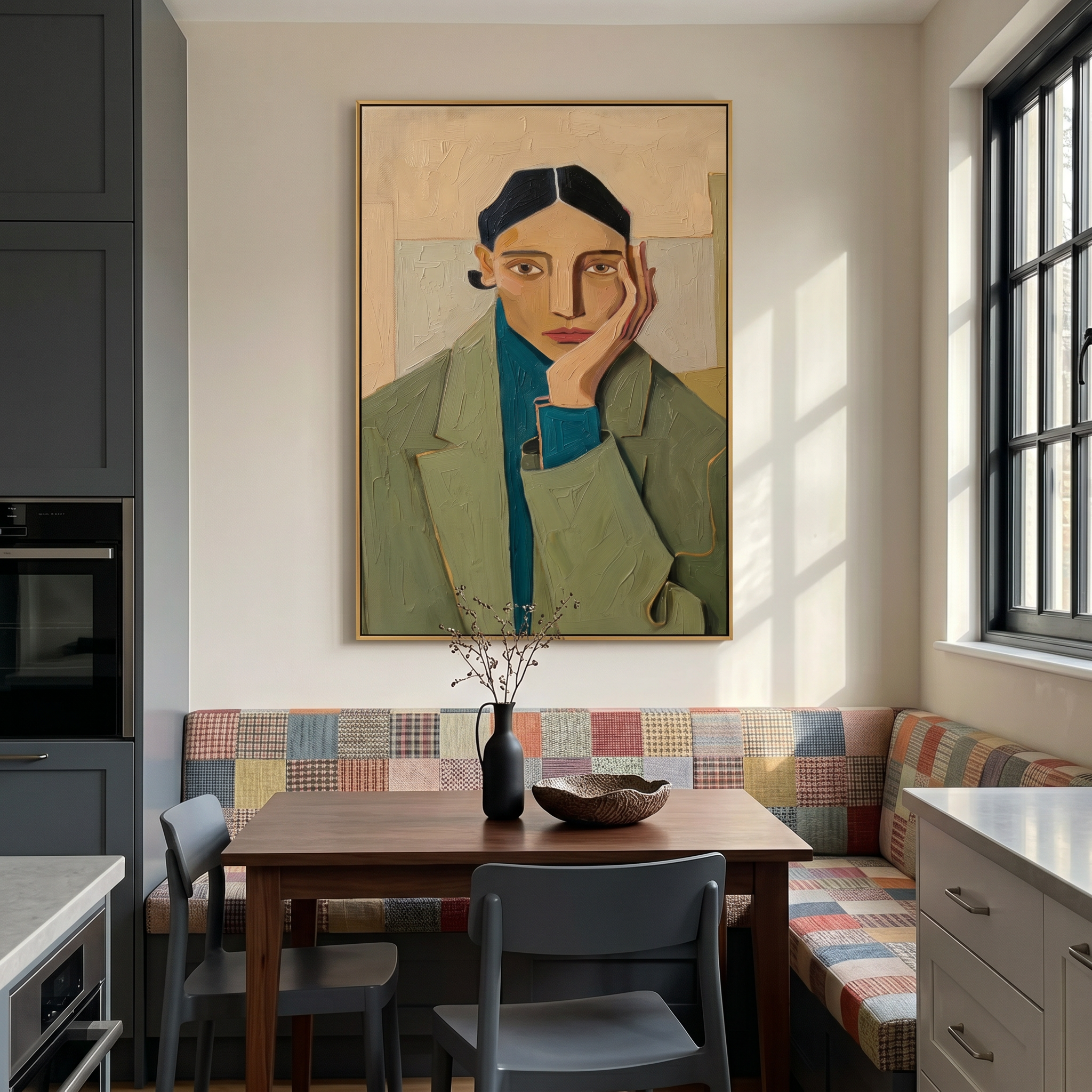 "SILENT MUSE" – 3D Sculptural Heavy Impasto Modern Portrait | Nordic Sage Style Healing Figurative Wall Art #PE497