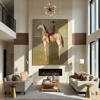 "The Rider & The Palomino" – Modern Heavy Impasto Western Art | 3D Olive & Caramel Palette Knife Painting | Luxury Vertical Wall Art #AB 496