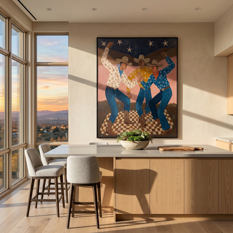 "Night Under the Stars" – Modern Folk Impasto Western Art | 3D Dusk & Denim Palette Knife Painting | Luxury Vertical Wall Art #PE 519