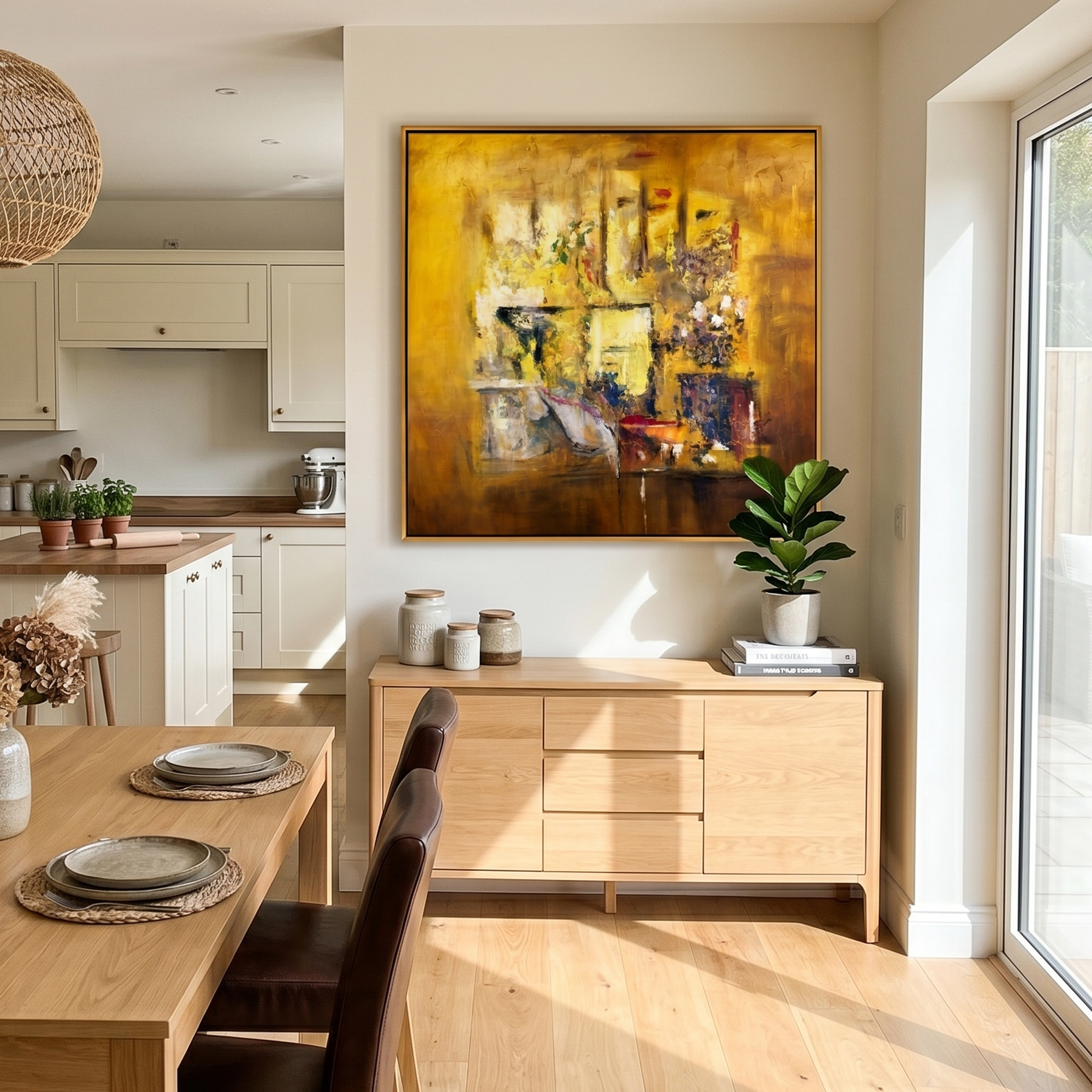 "Amber Morning" – Modern Impressionist Golden Abstract | Luxury Statement Texture Art for Mansion Living Room #AB1018