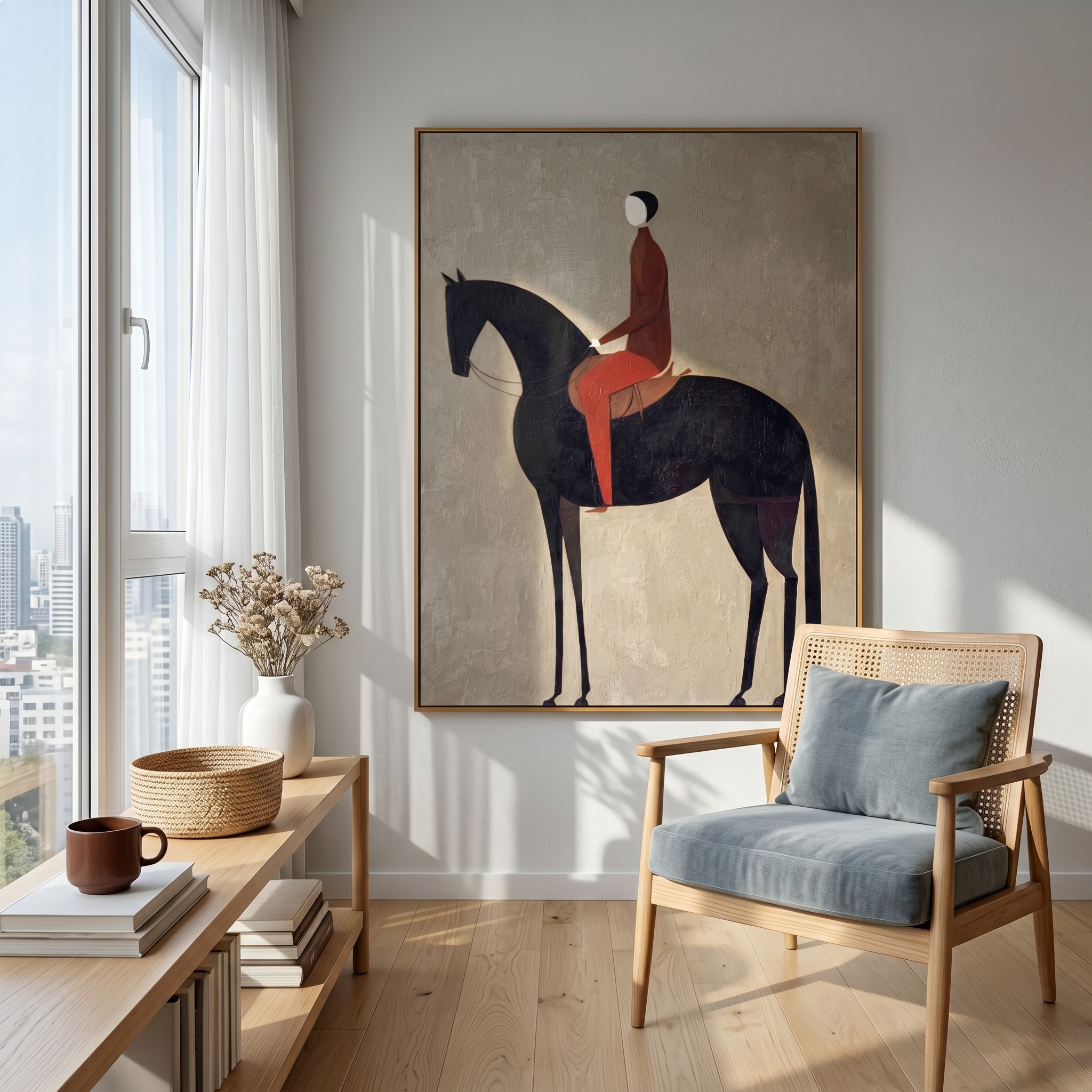 Minimalist Crimson Equestrian" – Modern Heavy Impasto Figurative Art | 3D Ash Grey & Burgundy Palette Knife Painting | Luxury Vertical Wall Art #AB 509