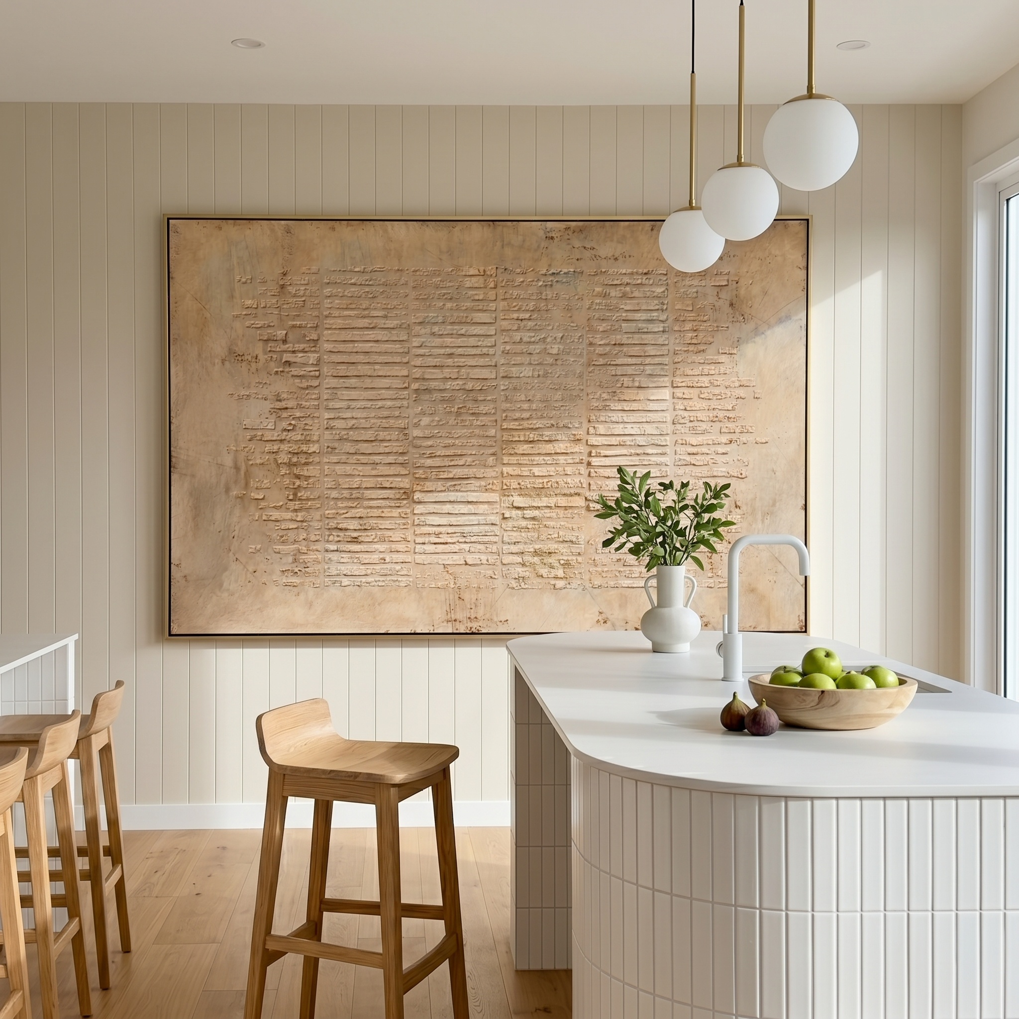 "Archaic Linear Textures" – Tactile Neutral Abstract Artwork | Earthy Tones Impasto Wall Decor | Contemporary Horizontal Statement Piece #WS 253