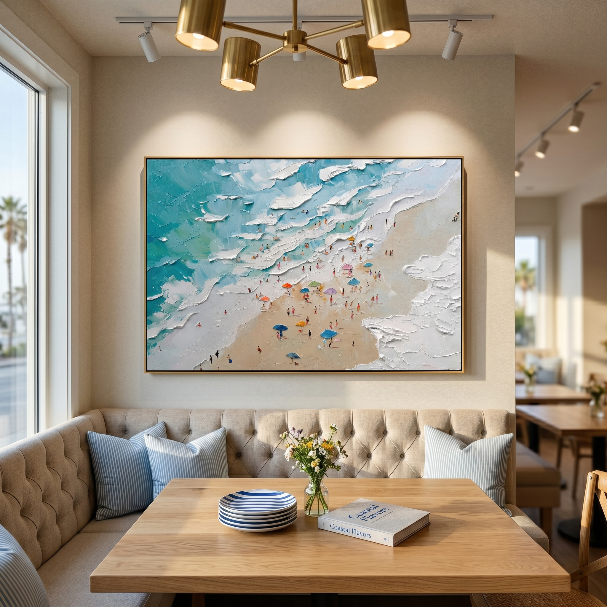"Summer Reverie" – 3D Heavy Impasto Wave & Miniature Beach Art | Modern Panoramic Coastal Statement Painting #PT 164