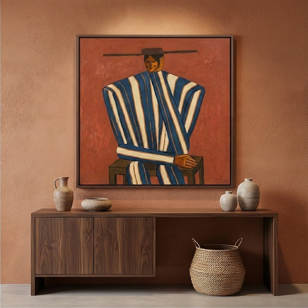 "Striped Serenity" - Modern Heavy Impasto Abstract Artwork | Golden & Brown Palette Knife Painting | Luxury Square Wall Art #PT 2591