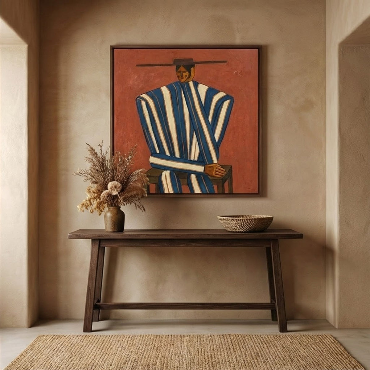 "Striped Serenity" - Modern Heavy Impasto Abstract Artwork | Golden & Brown Palette Knife Painting | Luxury Square Wall Art #PT 2591