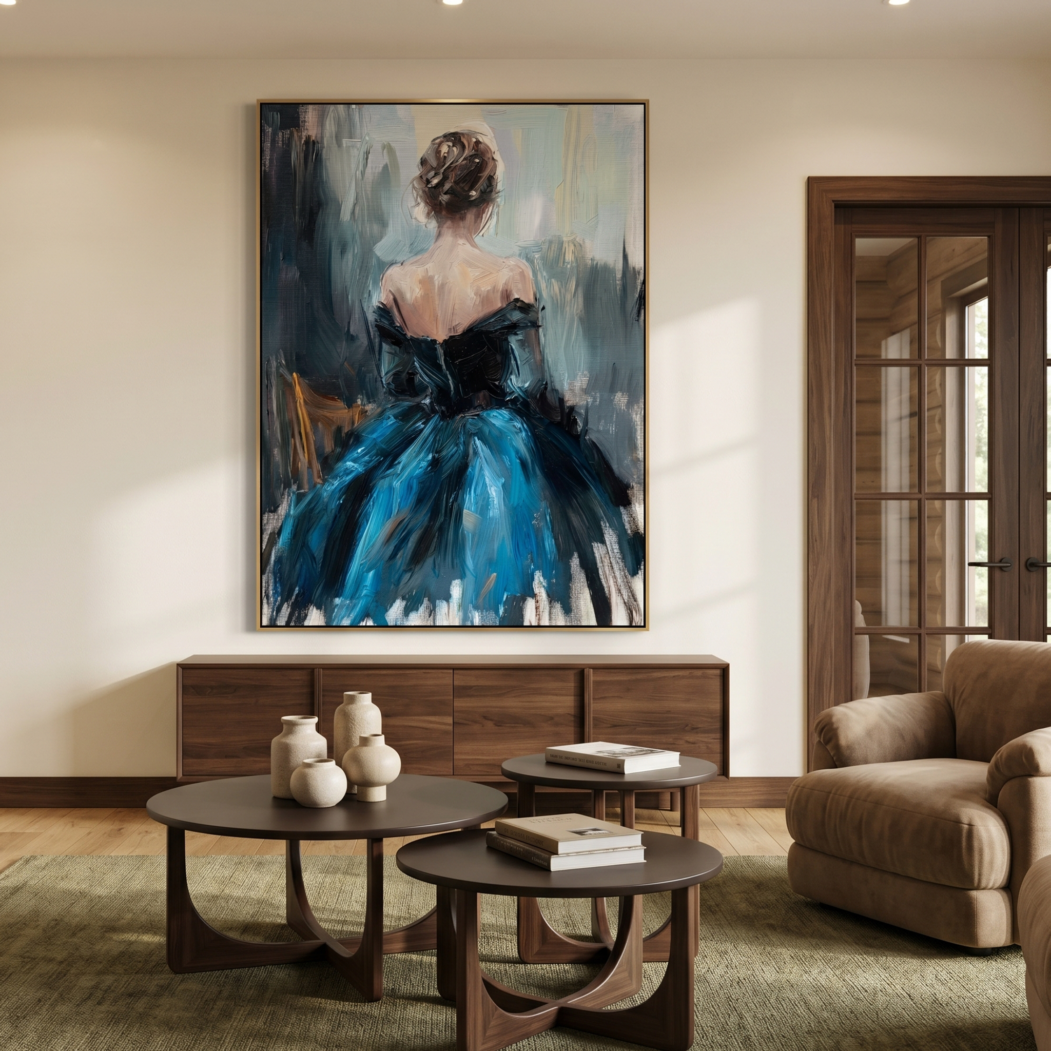 "The Blue Ballerina" – Modern Heavy Impasto Figurative Art | 3D Teal & Black Palette Knife Painting | Luxury Vertical Wall Art #PE 501