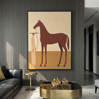 "Calm Equine Keeper" – Modern Heavy Impasto Minimal Western Figurative | 3D Warm Russet & Sand Beige Palette Knife Painting | Luxury Vertical Wall Art #AB 514