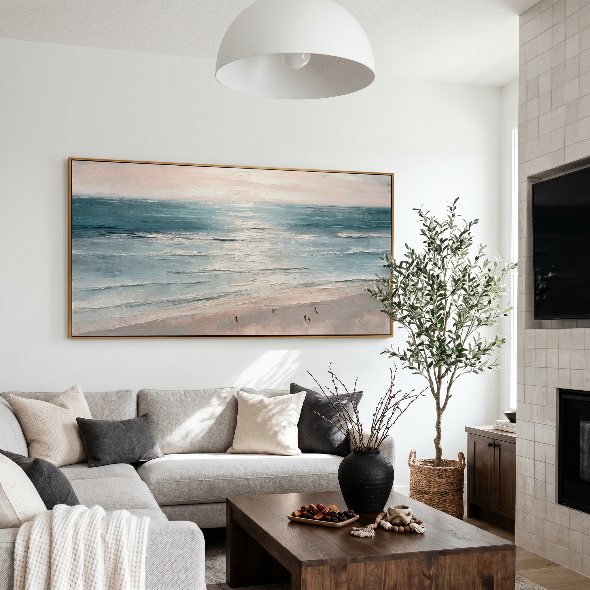 "The Infinite Blue" – Panoramic Healing Seascape Oil Painting | Modern Minimalist Coastal Living Room Art #BE066