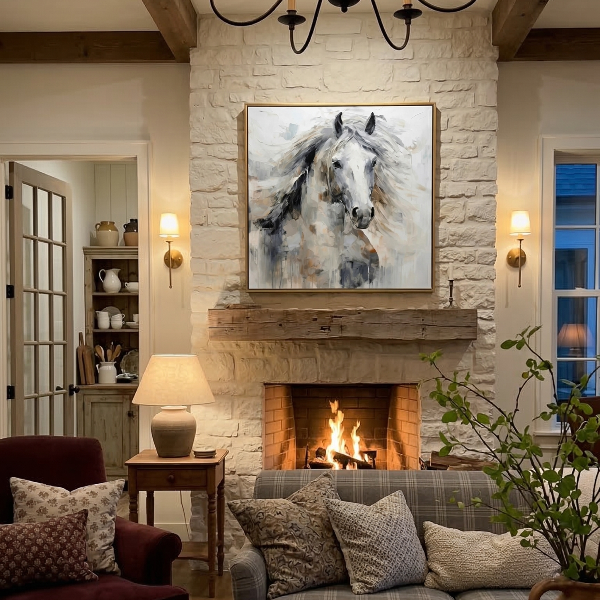 "The Silent Gallop" – Modern Expressive White Horse Impasto | Sophisticated Gray Tone 3D Texture Gallery Art #AN145