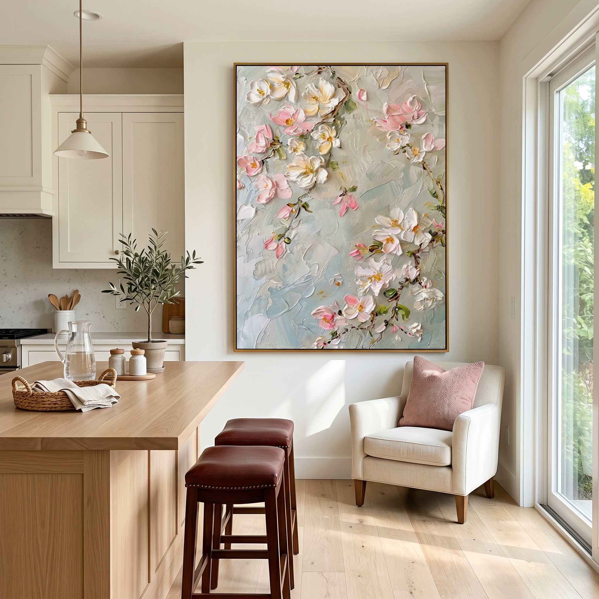 "Spring Whispers" – 3D Sculptural Heavy Impasto Cherry Blossom | Modern Creamy Style Healing Floral Wall Art#FL319