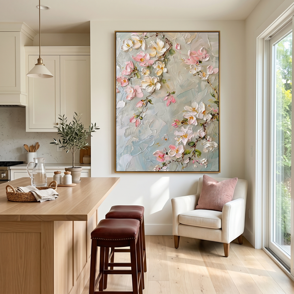 "Spring Whispers" – 3D Sculptural Heavy Impasto Cherry Blossom | Modern Creamy Style Healing Floral Wall Art#FL319