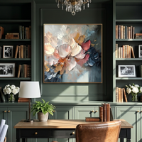 "Azure Floral Current" is a 100% hand-painted floral artwork created with professional oil and acrylic paints on high-quality canvas. Its blue & pink palette and visible textured strokes give every piece authentic handmade variation and tactile depth.