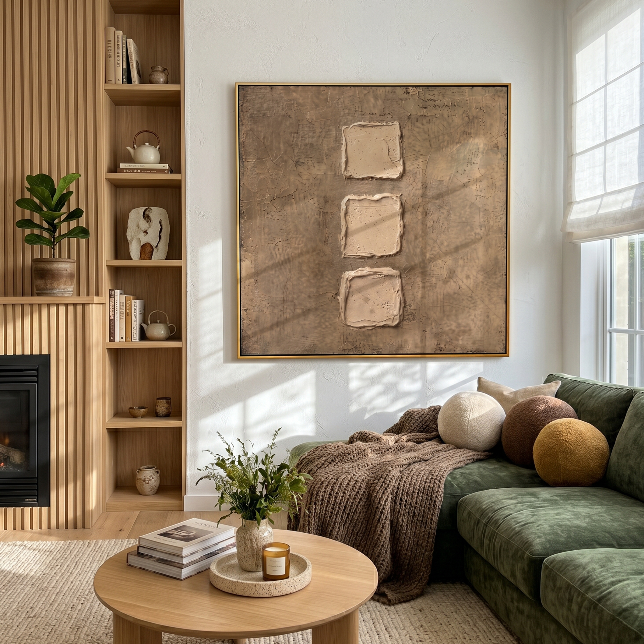 "Earthy Geometric Relief" – Expressive Sculptural Abstract Art | 3D Layered Taupe & Cream Canvas | Luxury Square Wall Art #WS 247