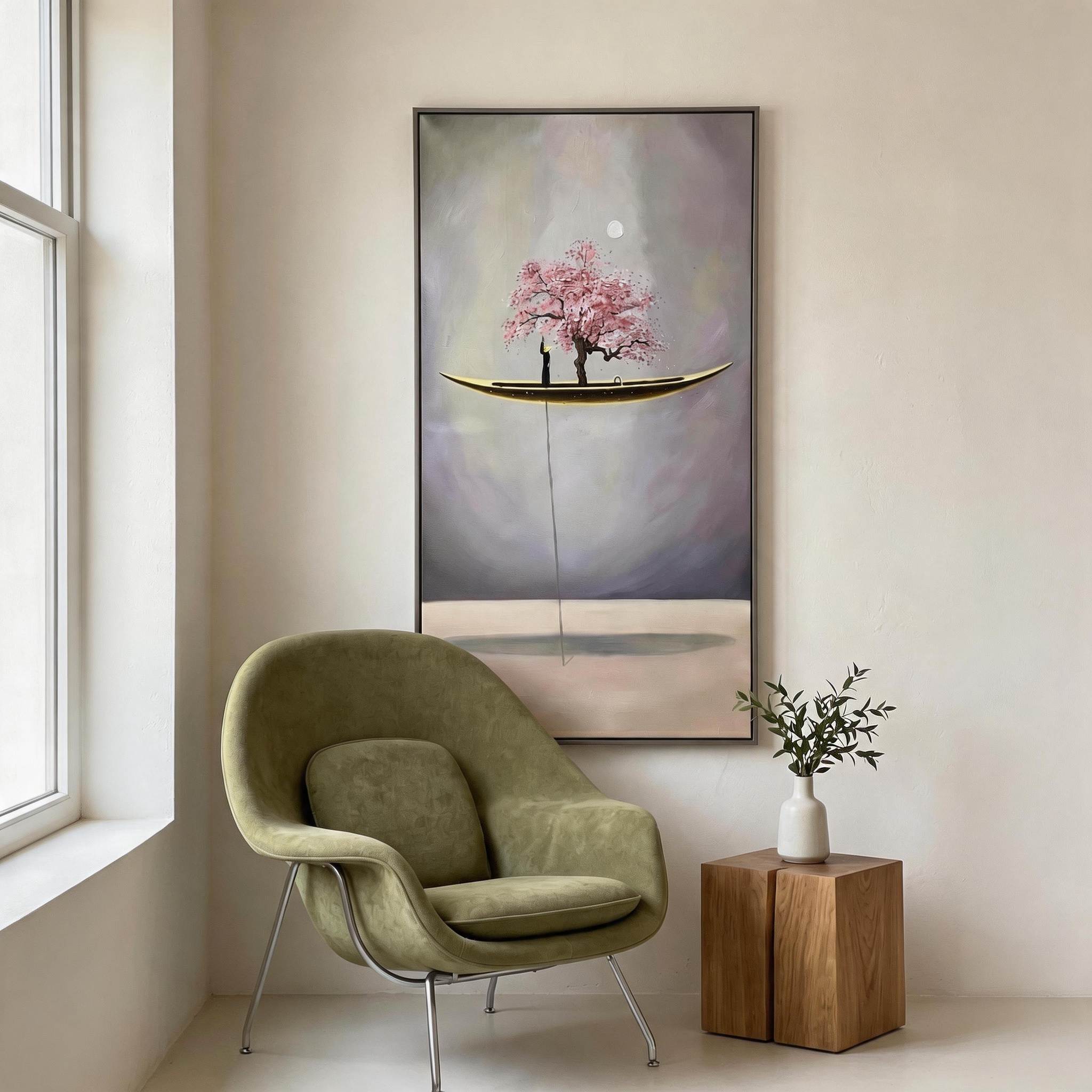 "AERIAL BLOOM" – 3D Sculptural Heavy Impasto Cherry Blossom | Modern Zen Style Healing Surreal Wall Art #AB941