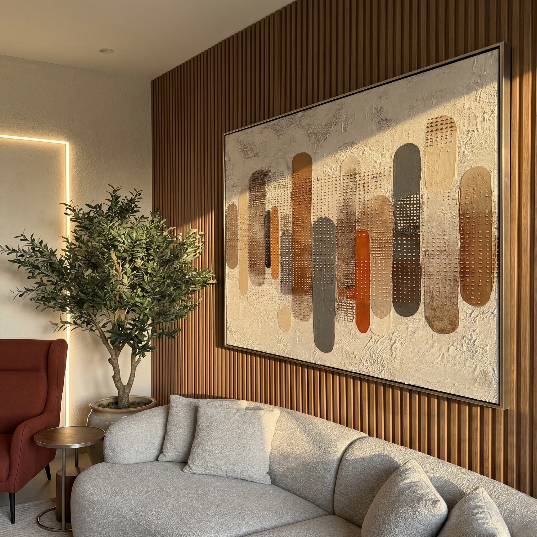 "Earthy Rhythm" – Modern Heavy Impasto Abstract | 3D Neutral & Terracotta Palette Knife Painting | Luxury Horizontal Wall Art #AB 494