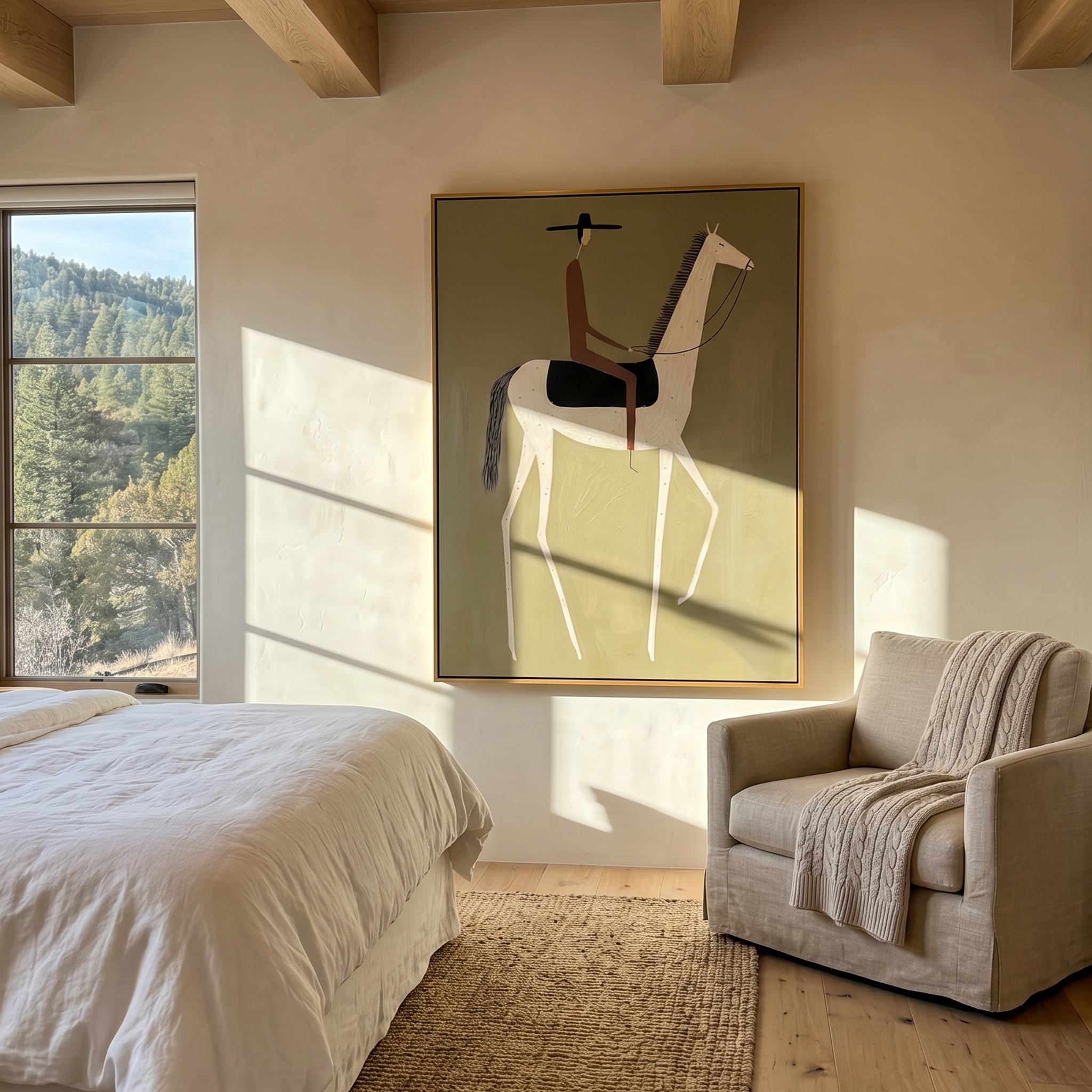 "Minimal Wandering Cowboy" – Modern Heavy Impasto Western Figurative | 3D Olive Sage & Russet Brown Palette Knife Painting | Luxury Vertical Wall Art #AB 508