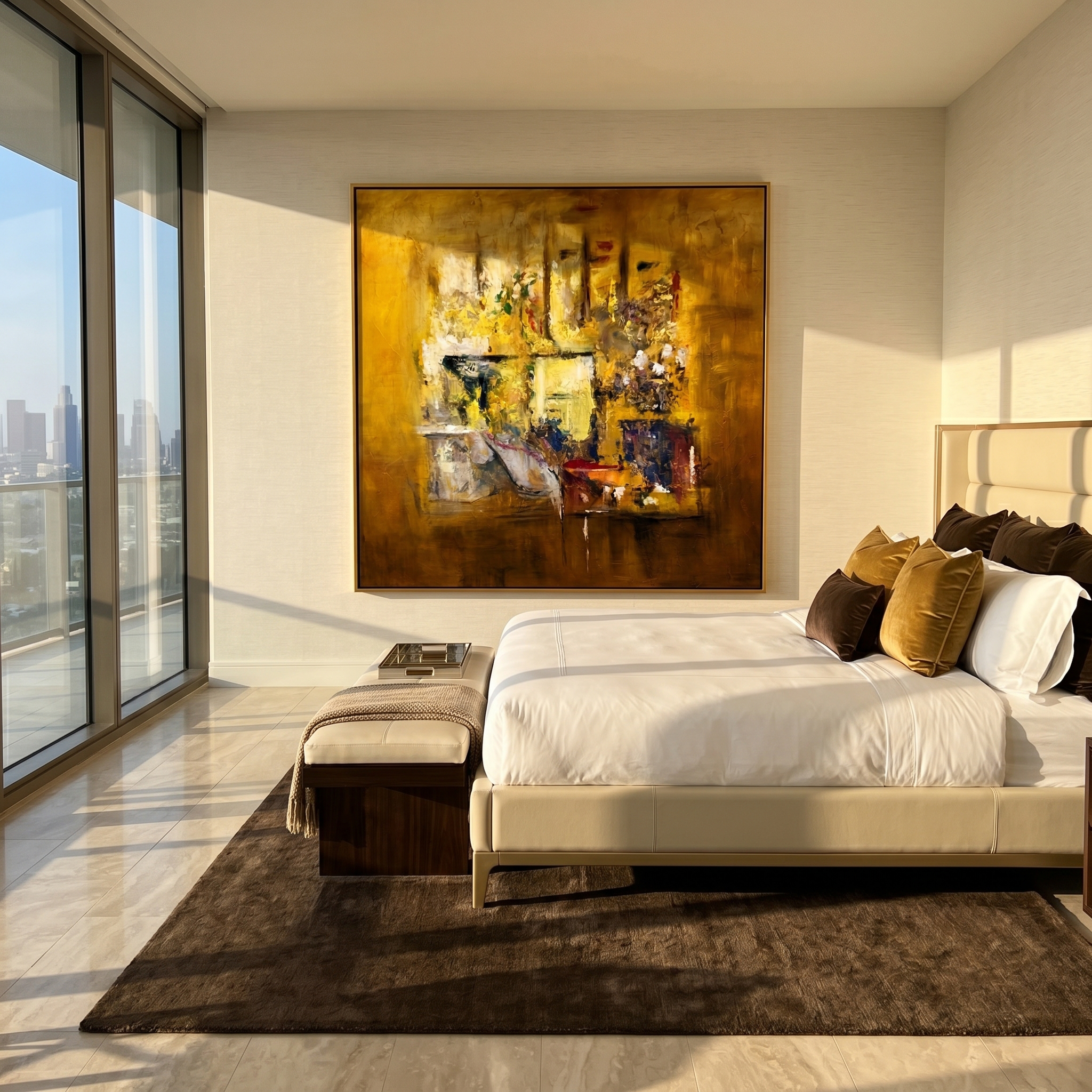 "Amber Morning" – Modern Impressionist Golden Abstract | Luxury Statement Texture Art for Mansion Living Room #AB1018
