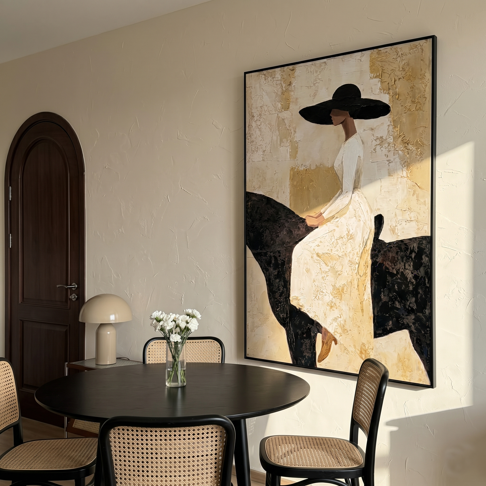 "Equestrian Elegance" – Modern Heavy Impasto Figurative Art | 3D Ivory & Gold Leaf Palette Knife Painting | Luxury Vertical Wall Art #PE 515